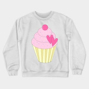 Pink Love Heart Cupcake Digital Art | Melanie Jensen Illustrations Crewneck Sweatshirt